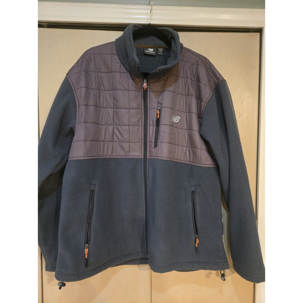 New Balance Men's XL Hybrid Fleece Jacket Quilted Full Zip Blue Gray Orange EUC